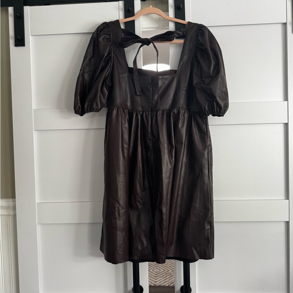Arula Brown Leather look Empire waist dress - Picture 3 of 7